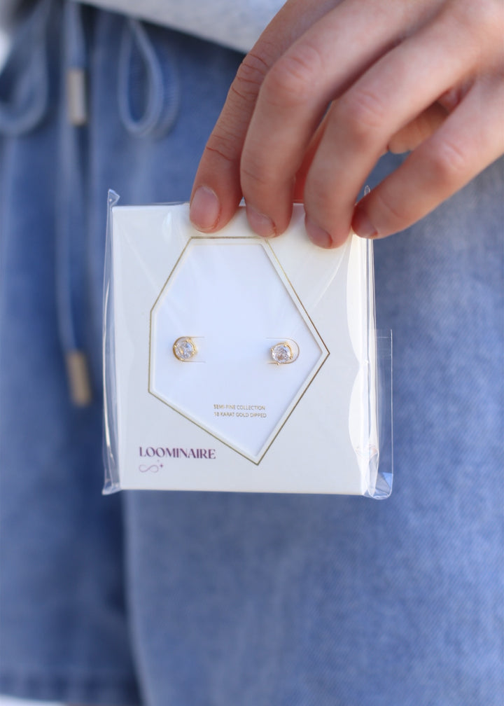 Gold Dipped Cubic Zirconia Stud Earrings