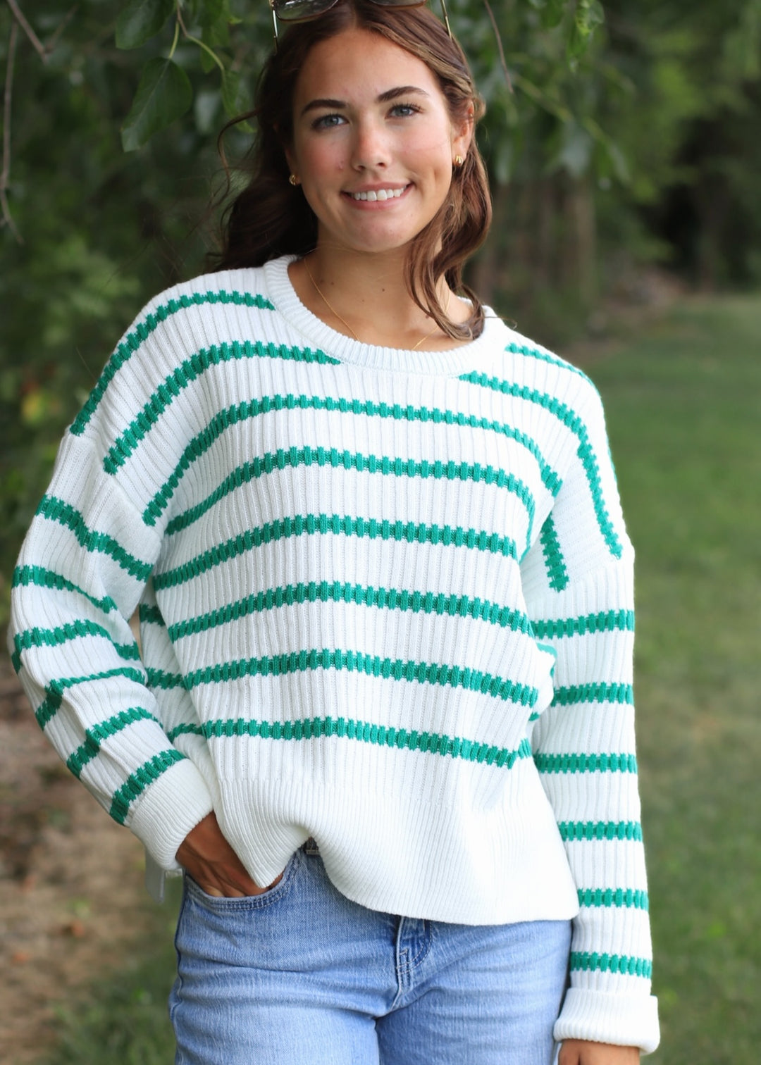 Kelly Boat Neck Striped Knit Sweater