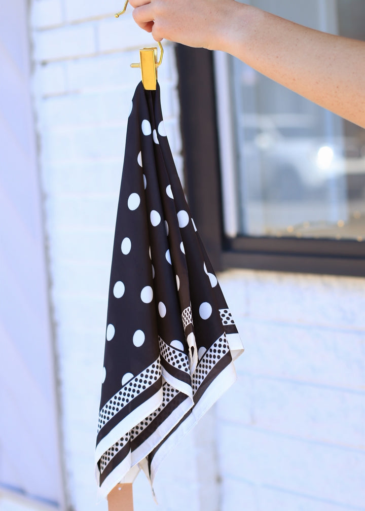 Polka Dot With Dotted Border Print Satin Square Scarf