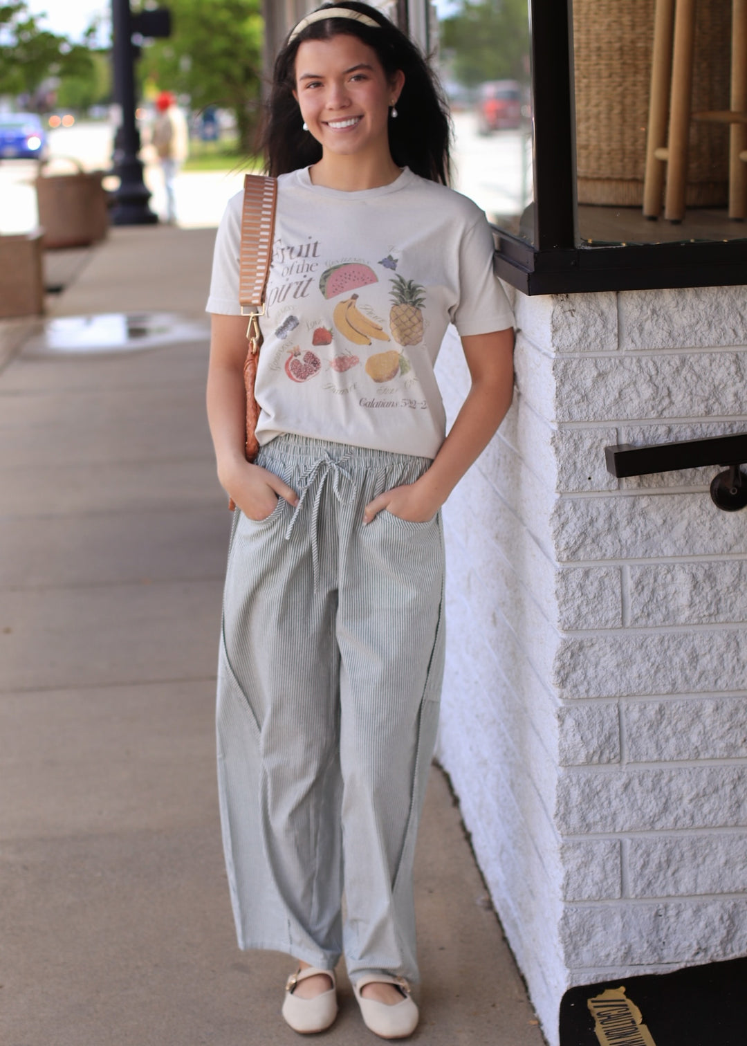 The Olive Grove Stripe Barrel Pant