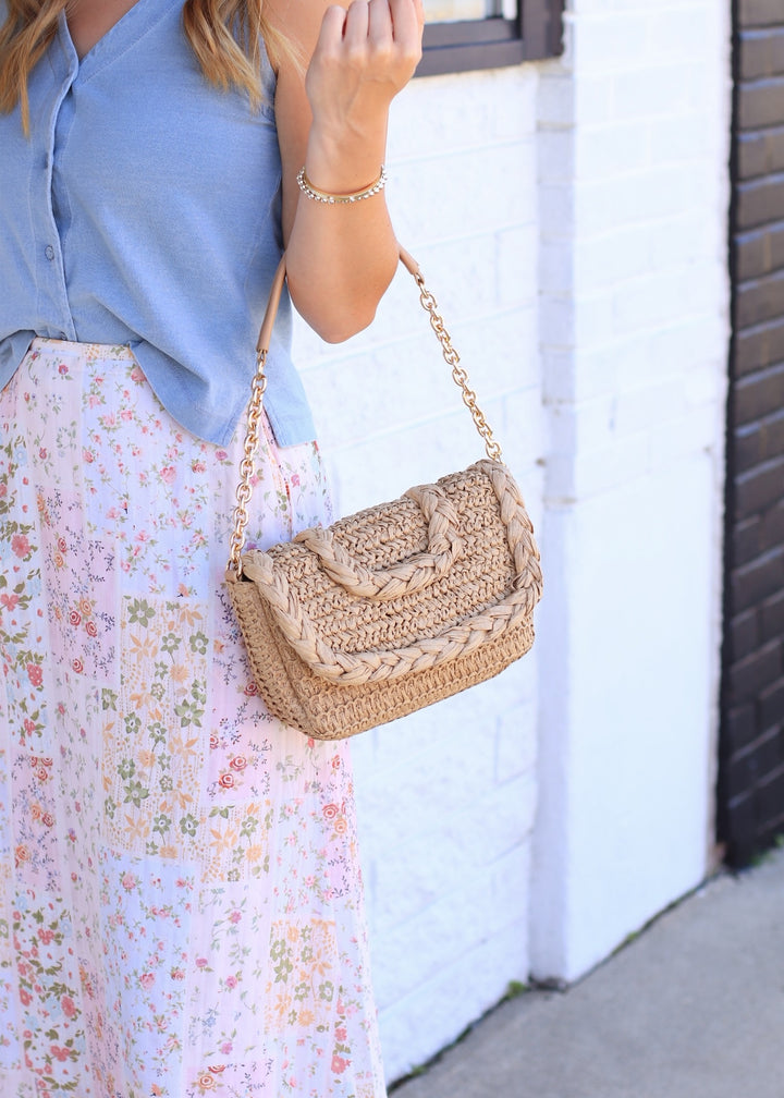 Woven Raffia Flap Shoulder Bag