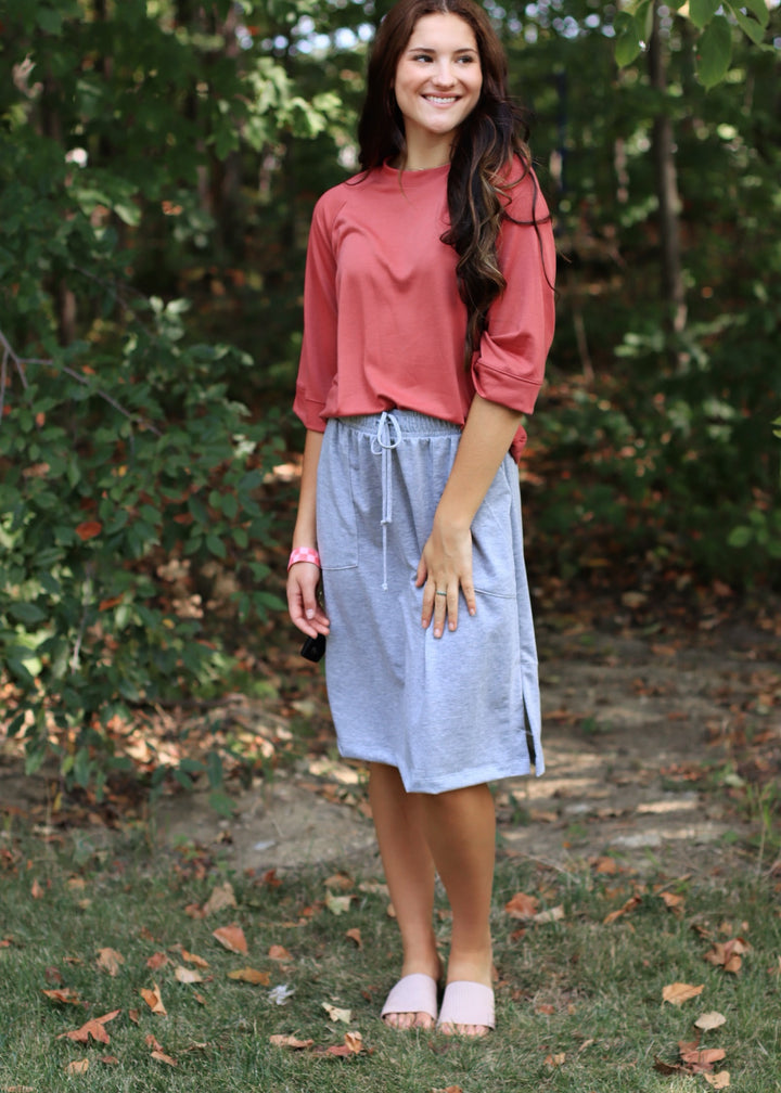 CLEARANCE FINAL SALE  Everyday Drawstring Skirt in Heather Grey