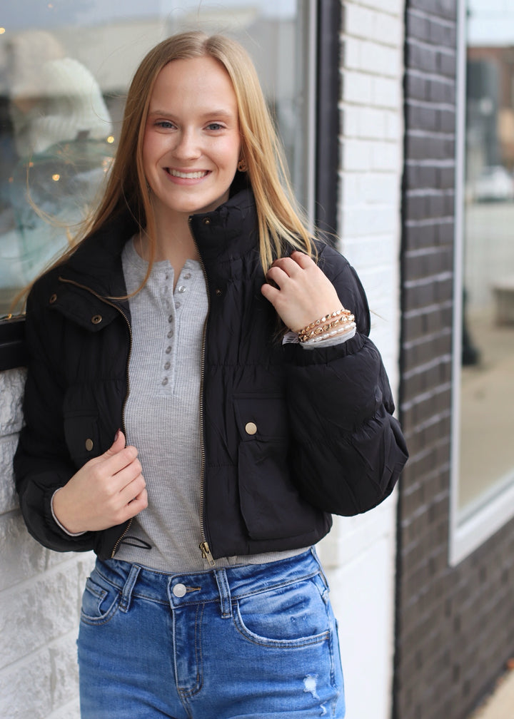 CLEARANCE FINAL SALE  CLEARANCE FINAL SALE  Beatrice Cropped Cargo Puffer Jacket