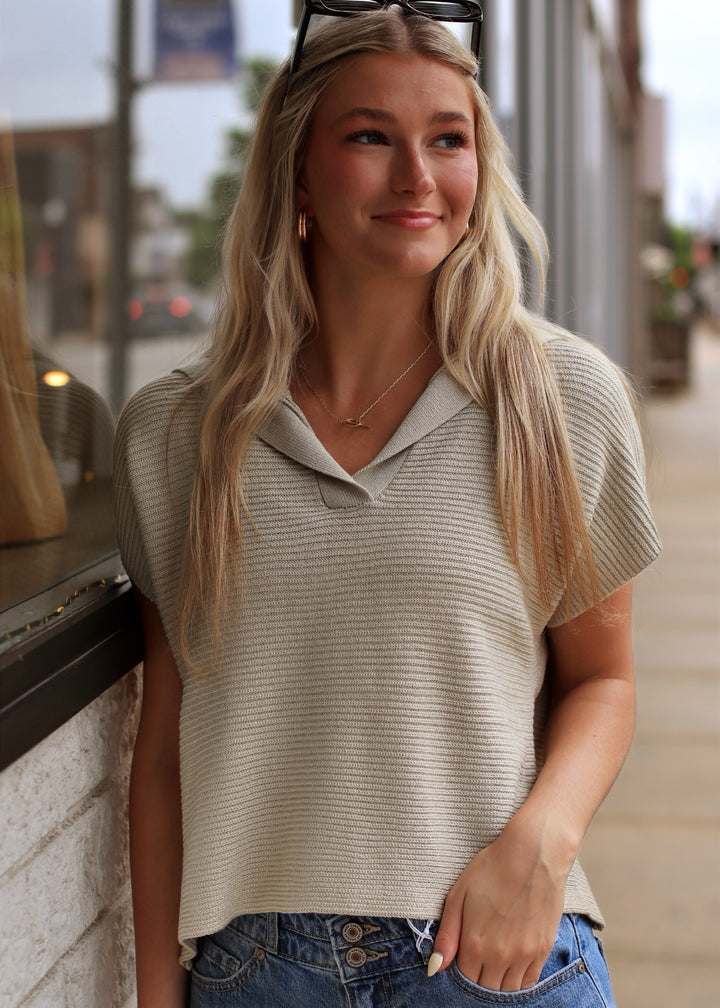 Quinny Collar Dolman Top in Oatmeal