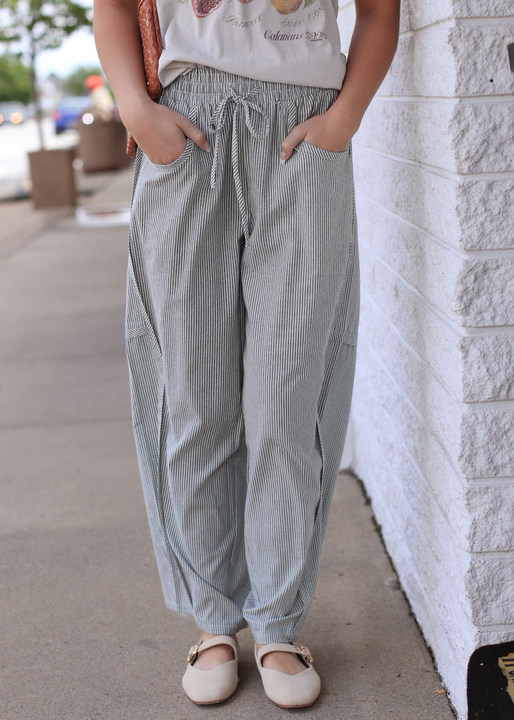 The Olive Grove Stripe Barrel Pant