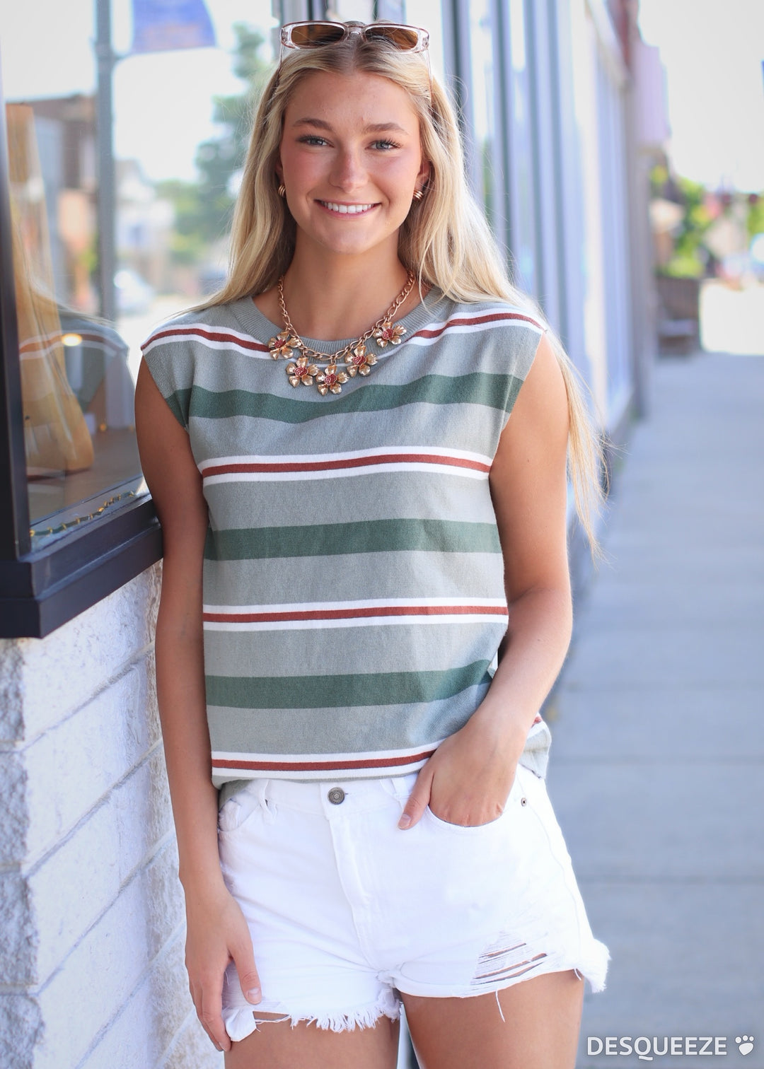 CLEARANCE FINAL SALE  Tallis Striped Sleeveless Top in Sage