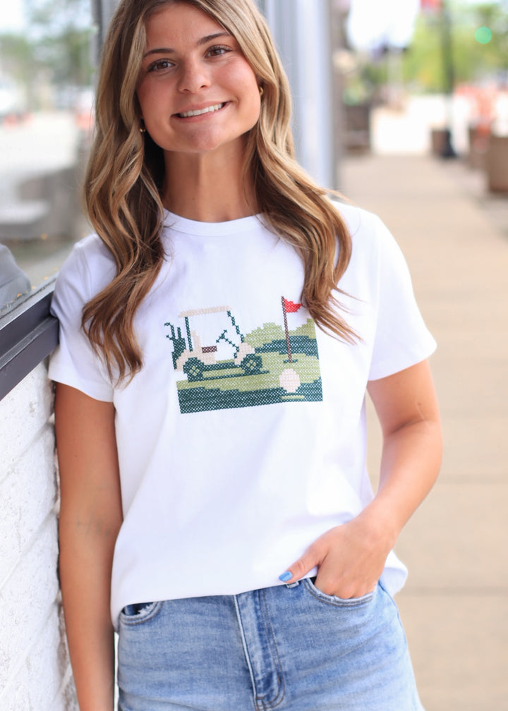 Golf Cart Embroidered Knit Tee