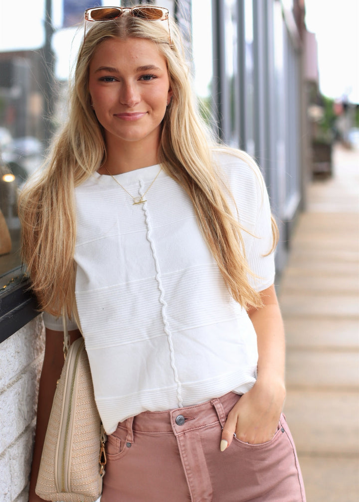 Off White Soft Fine Gauge Elbow Dolman Top