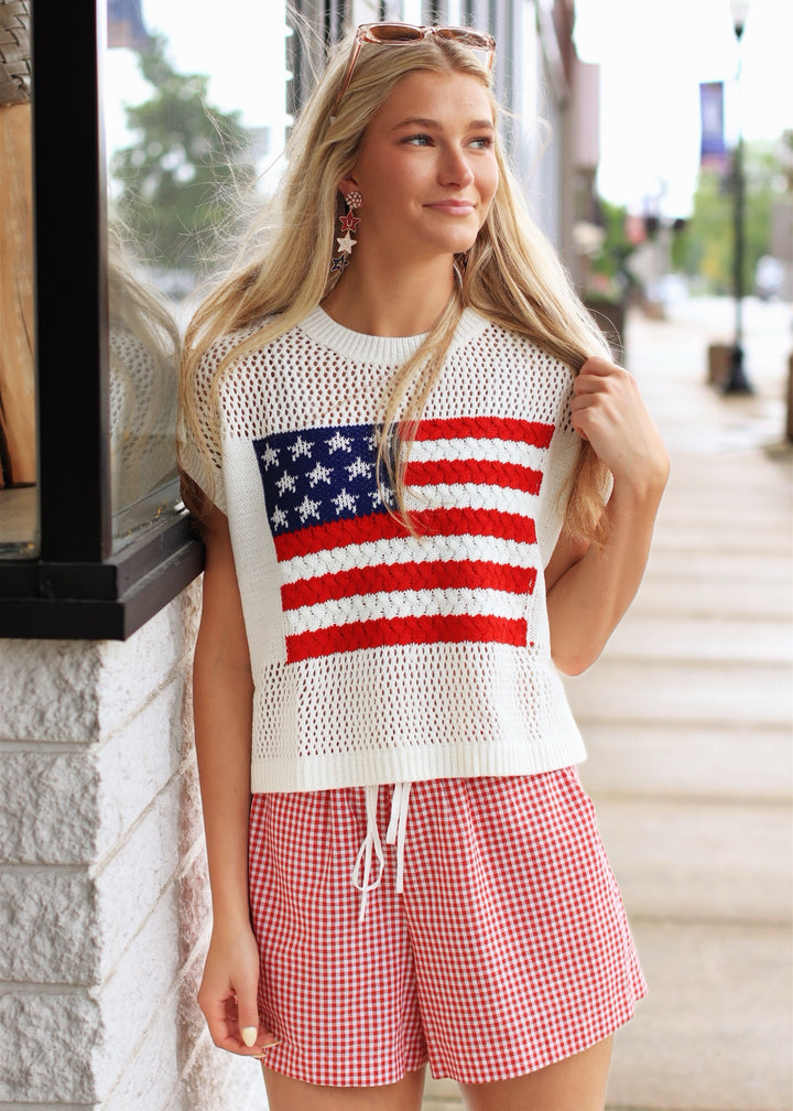American Flag Open Stitch Sweater Top