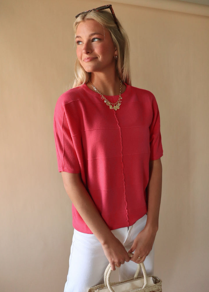 Fuchsia Soft Fine Gauge Elbow Dolman Top