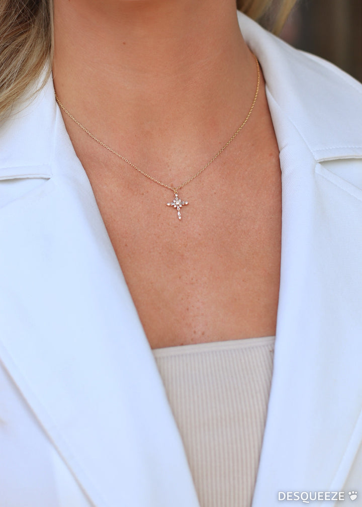 Gold Dipped Intricate Cz Cross Pendant Necklace