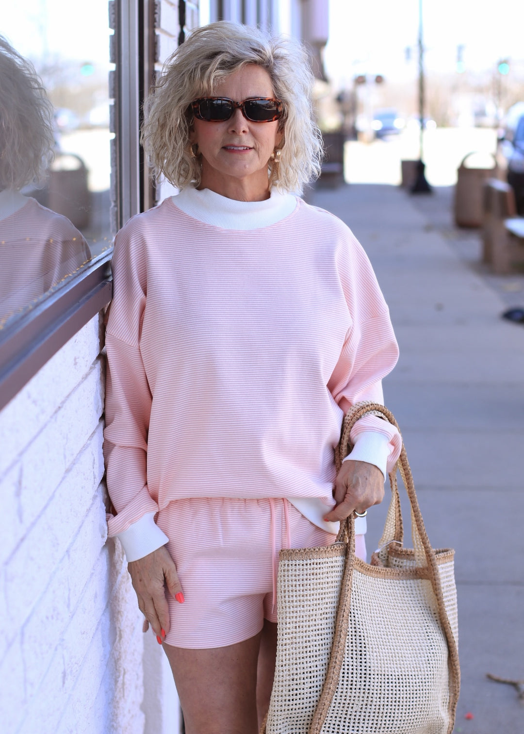 The Sage Cream Stripe Mock Top