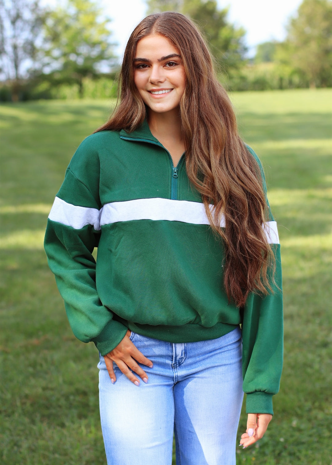 Two Tone Half Zip Sweatshirt Green/Grey