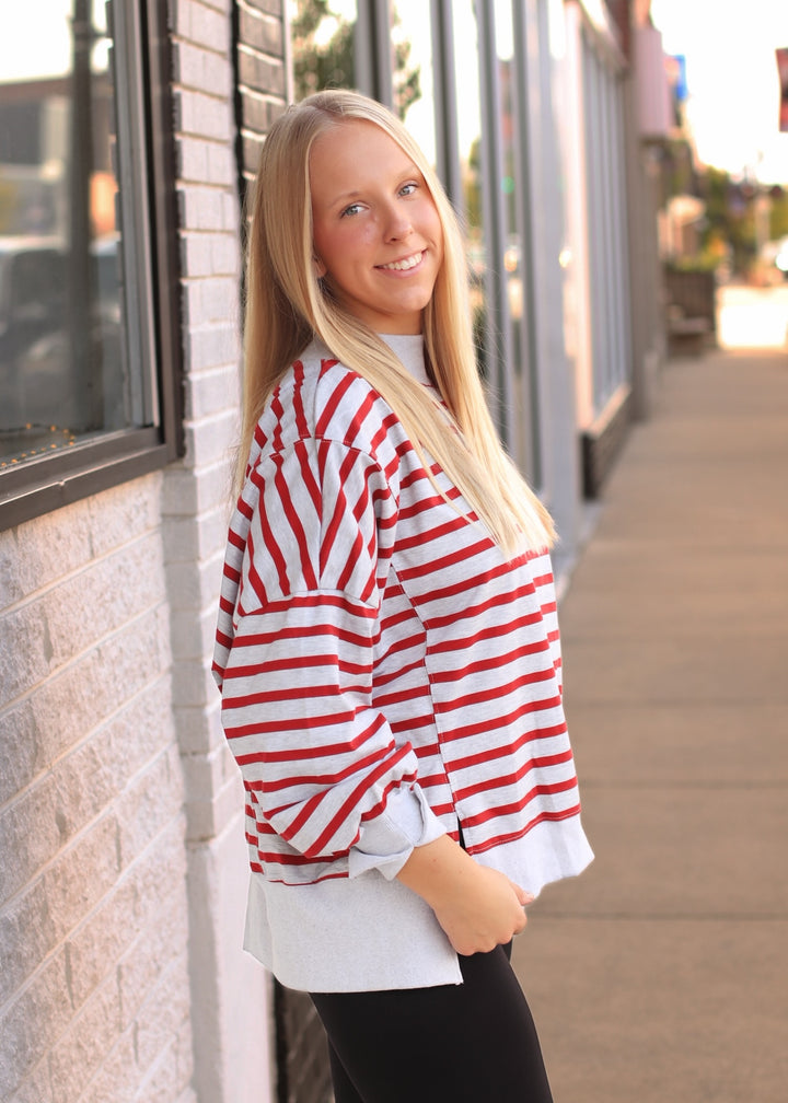 Striped Mock Neck Sweatshirt