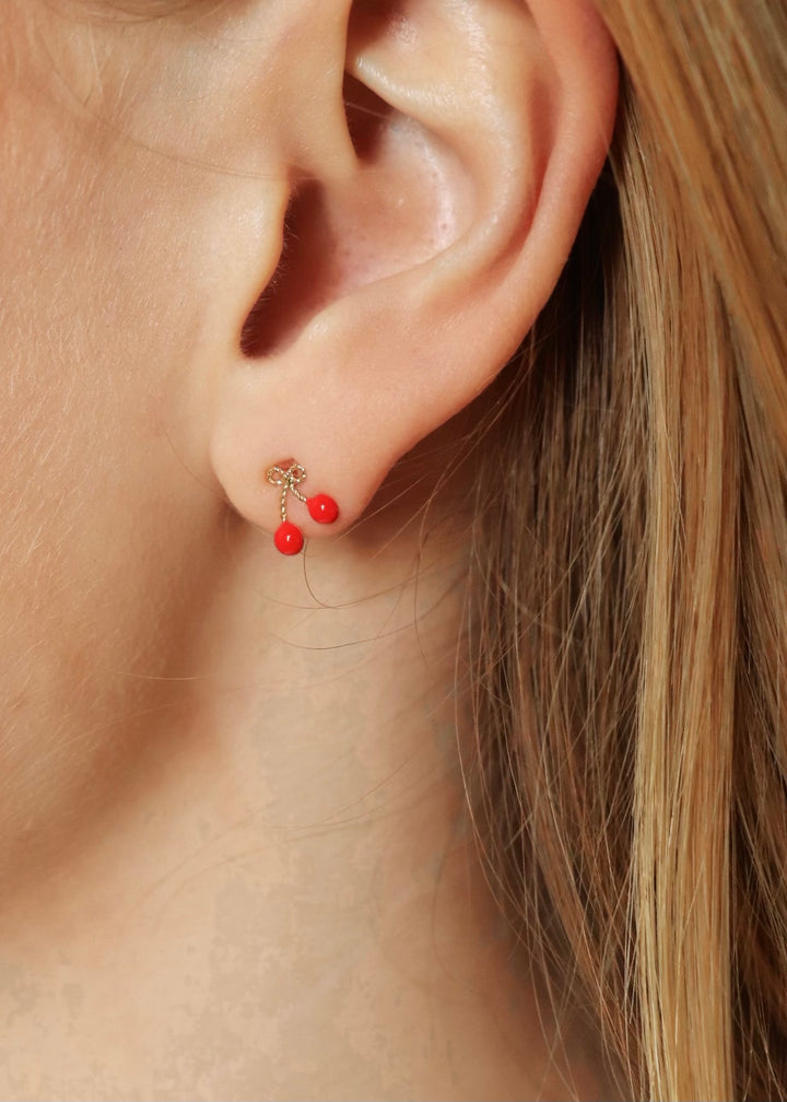 Gold Dipped Epoxy Cherry Fruit Stud Earrings