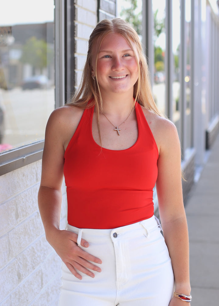 Clean Line Halter Top in Red