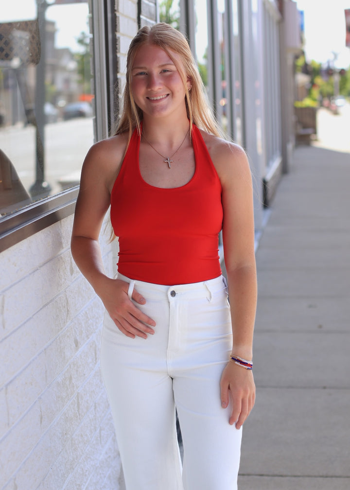 Clean Line Halter Top in Red