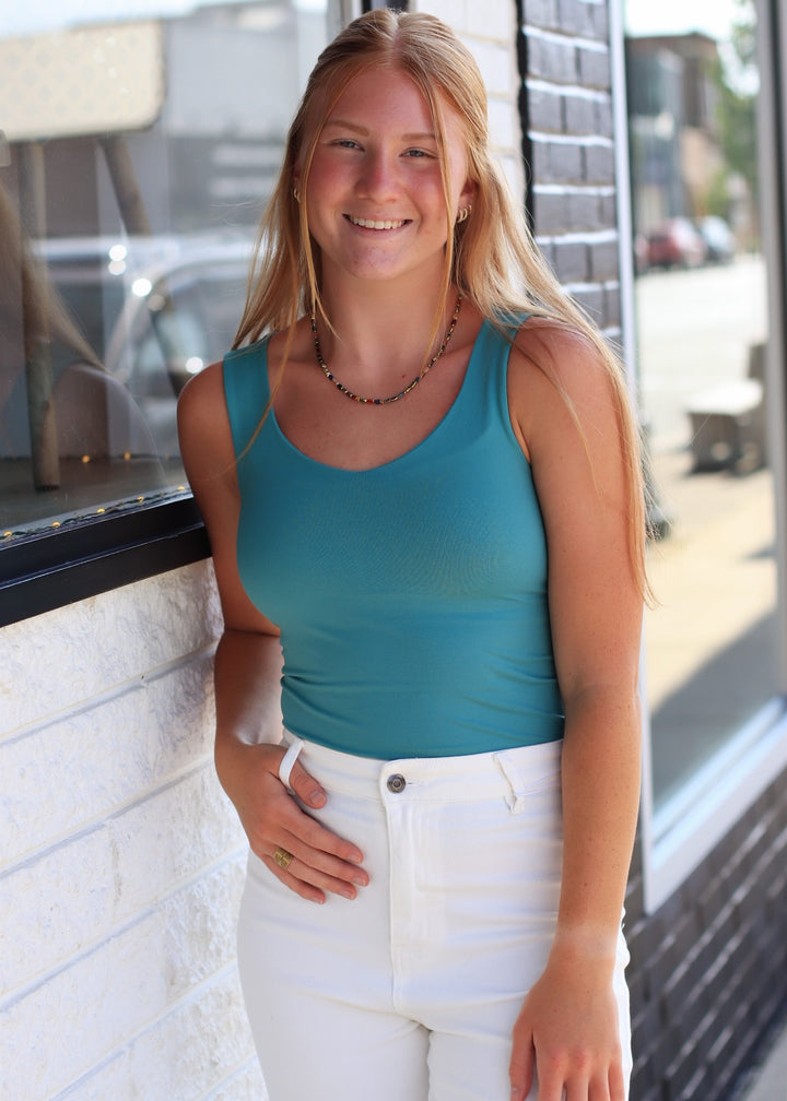 Clean Line Sweet Heart Tank in Dusty Teal