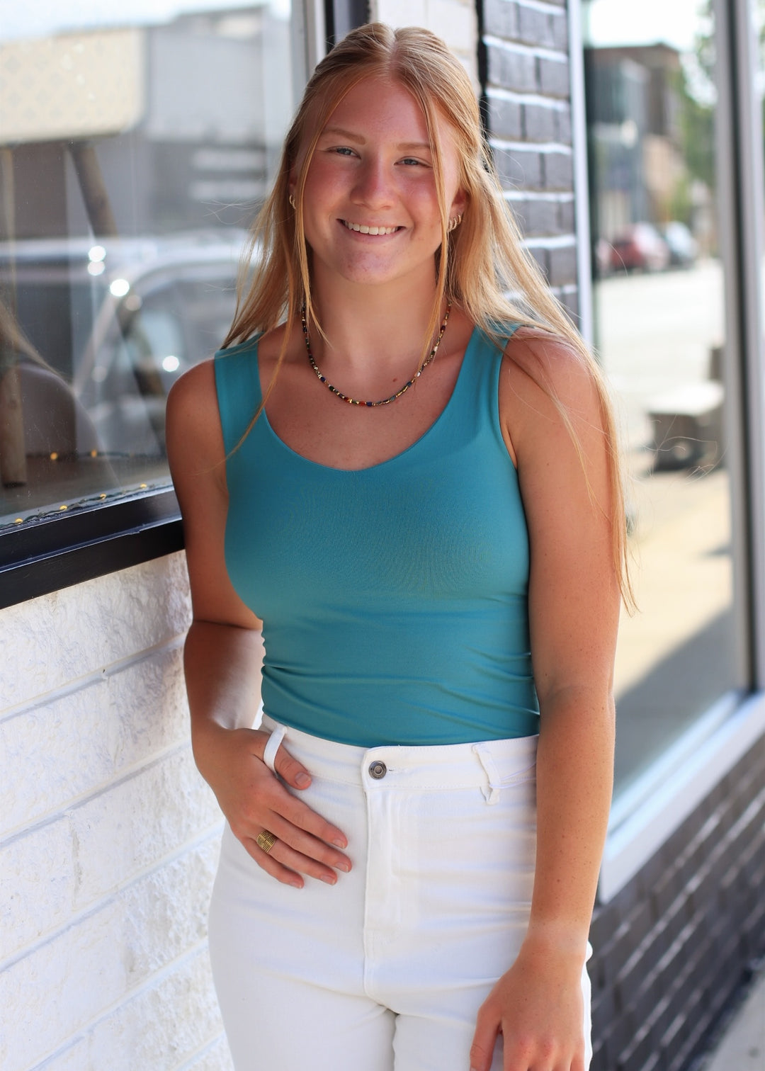 Clean Line Sweet Heart Tank in Dusty Teal