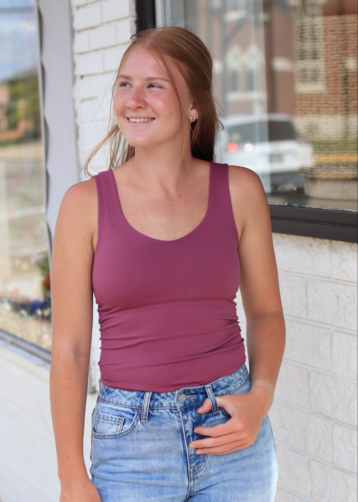 Clean Line Sweet Heart Tank in Mulberry