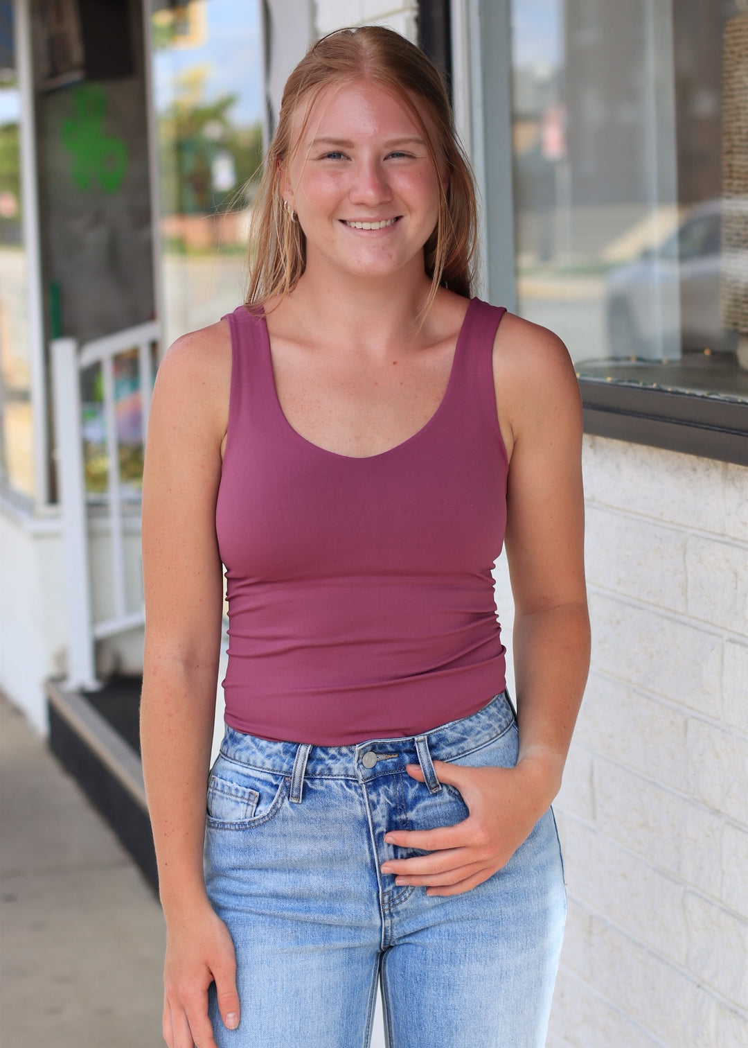 Clean Line Sweet Heart Tank in Mulberry