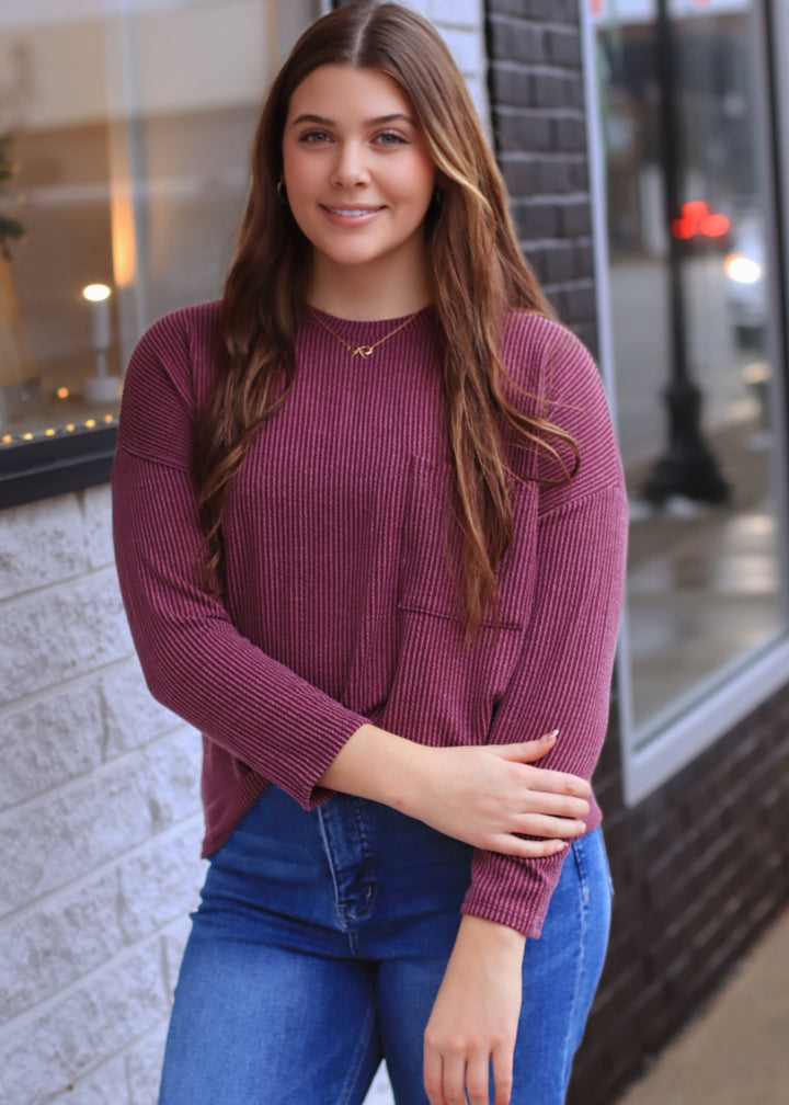RESTOCK The Routine Ribbed Top in Dark Wine