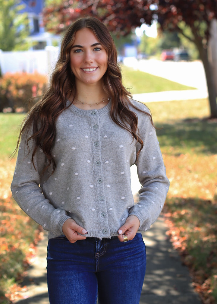 Sage Dot & Cozy Cropped Cardigan