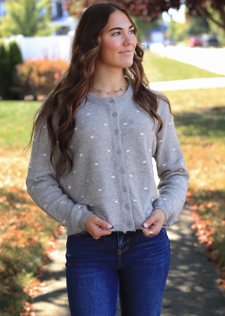 Sage Dot & Cozy Cropped Cardigan