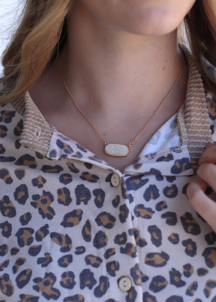 White AB Stone Charm Necklace