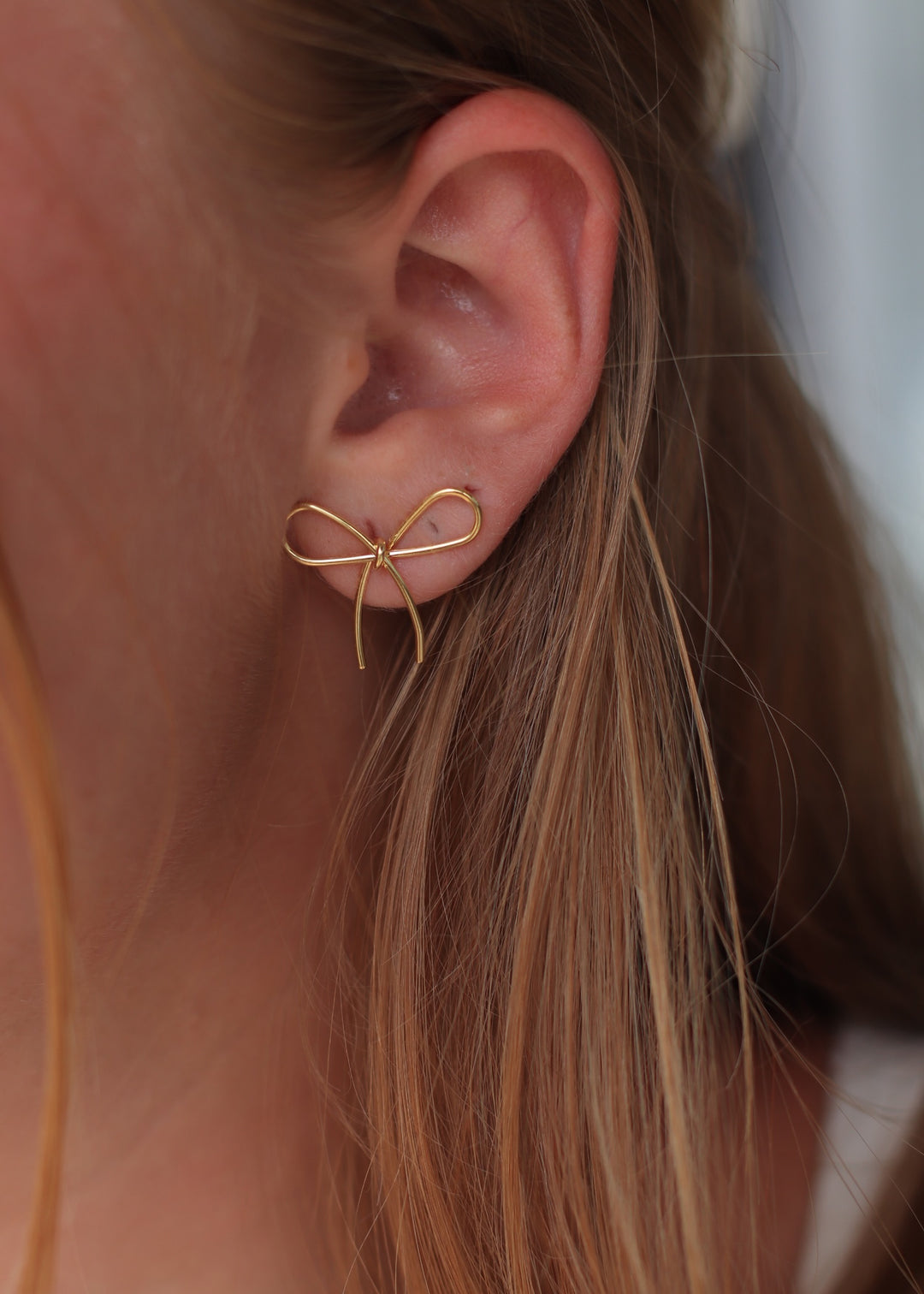 Trendy Gold Bow Knot Stud Earrings, Wire Bow Studs