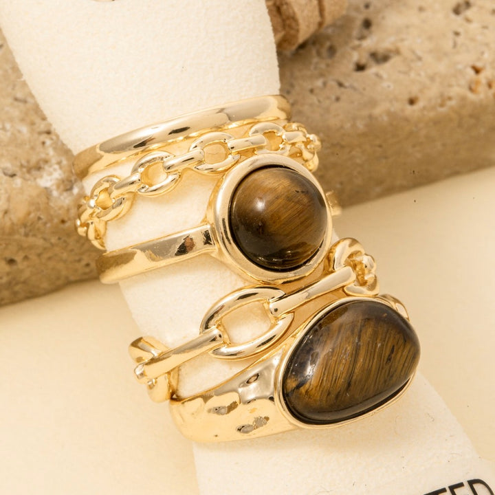 Five Piece Semi Precious Stone Ring Set