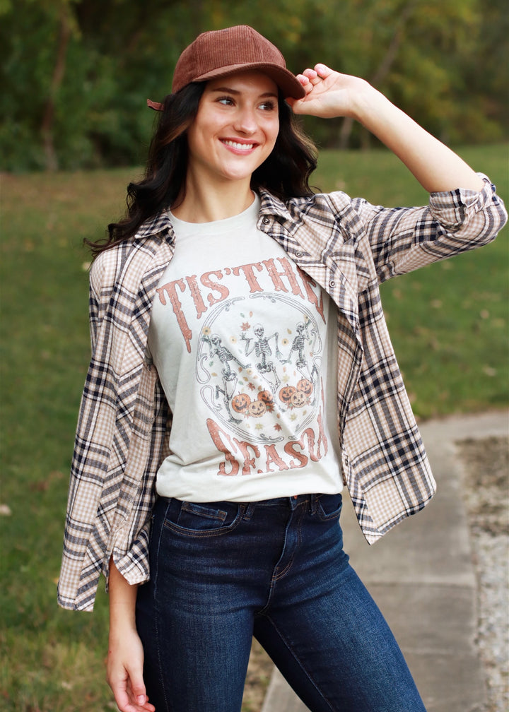 Tis The Skeleton Season Halloween T-Shirt in Sand