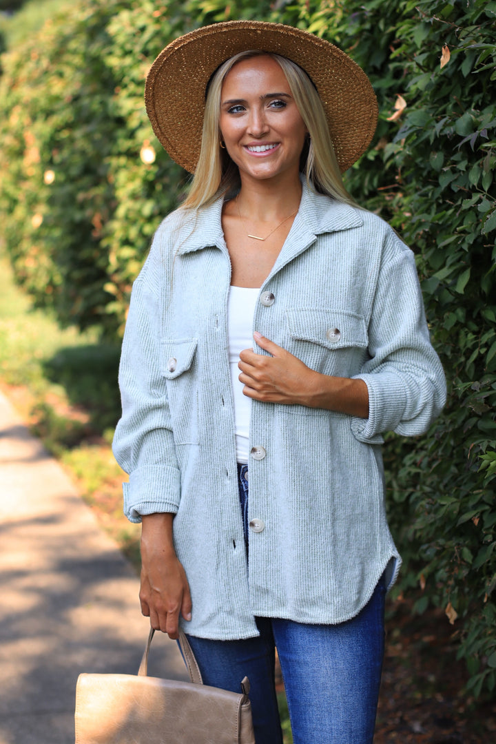 RESTOCK Fall Season Two Tone Shacket in Sage