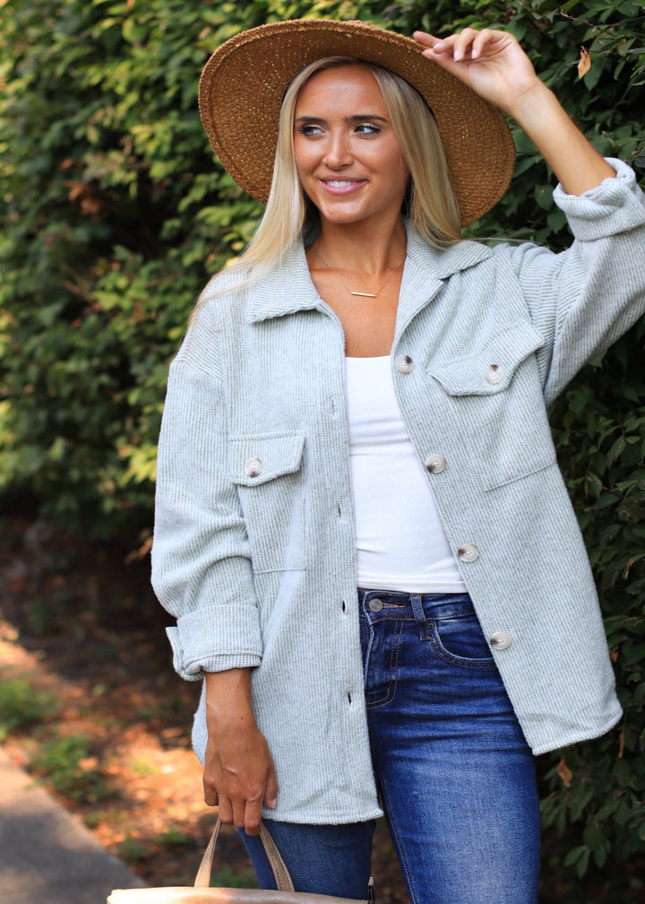 RESTOCK Fall Season Two Tone Shacket in Sage