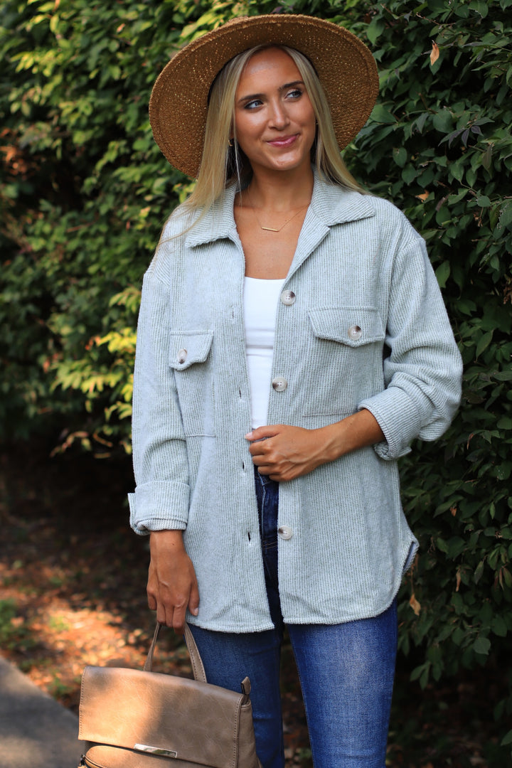 RESTOCK Fall Season Two Tone Shacket in Sage