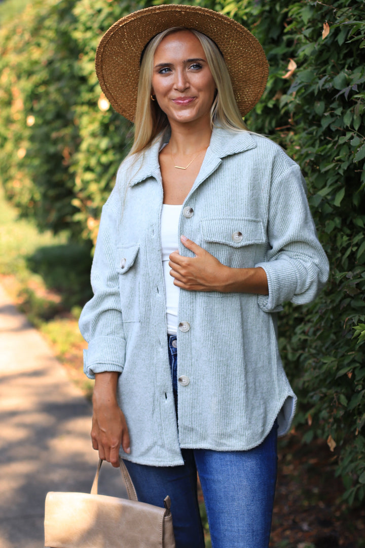 RESTOCK Fall Season Two Tone Shacket in Sage