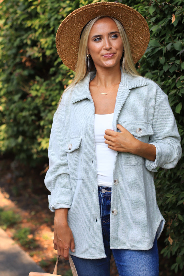 RESTOCK Fall Season Two Tone Shacket in Sage