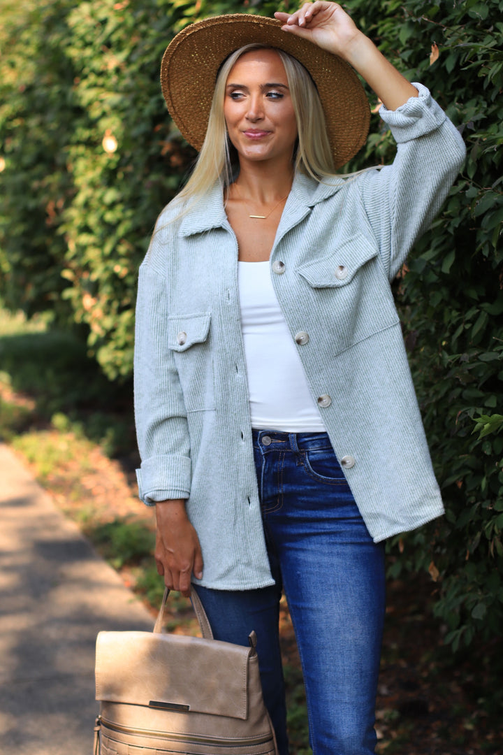 RESTOCK Fall Season Two Tone Shacket in Sage