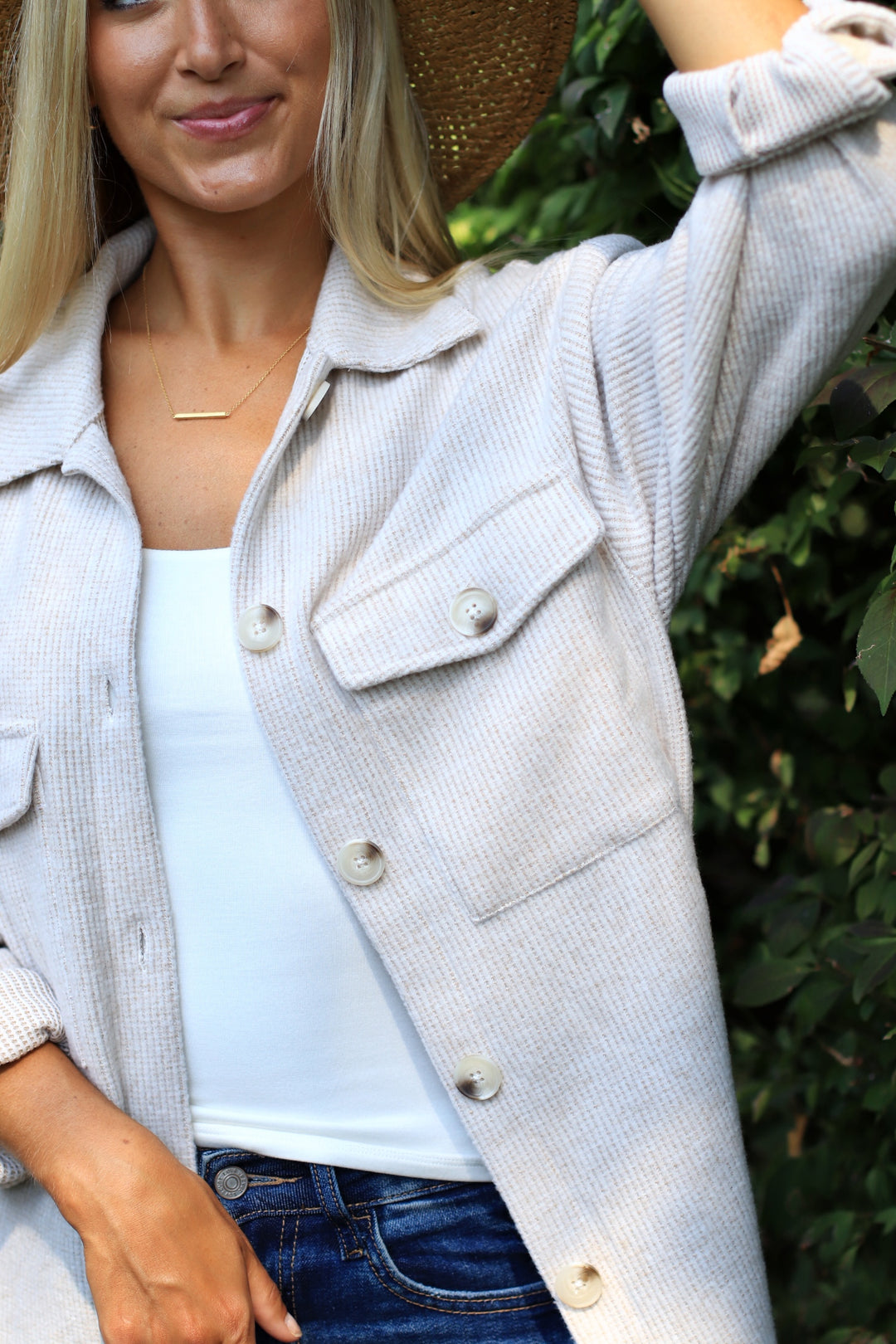 RESTOCK Fall Season Two Tone Shacket in Oatmeal