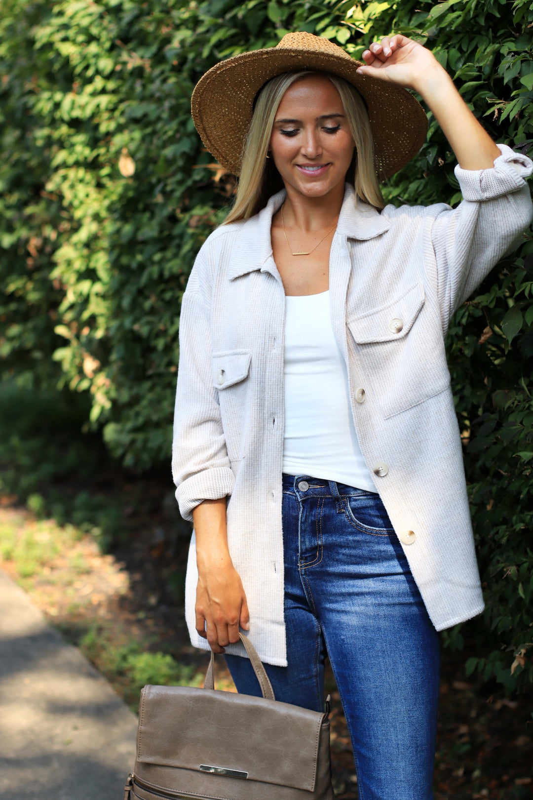 RESTOCK Fall Season Two Tone Shacket in Oatmeal
