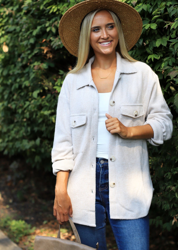 RESTOCK Fall Season Two Tone Shacket in Oatmeal