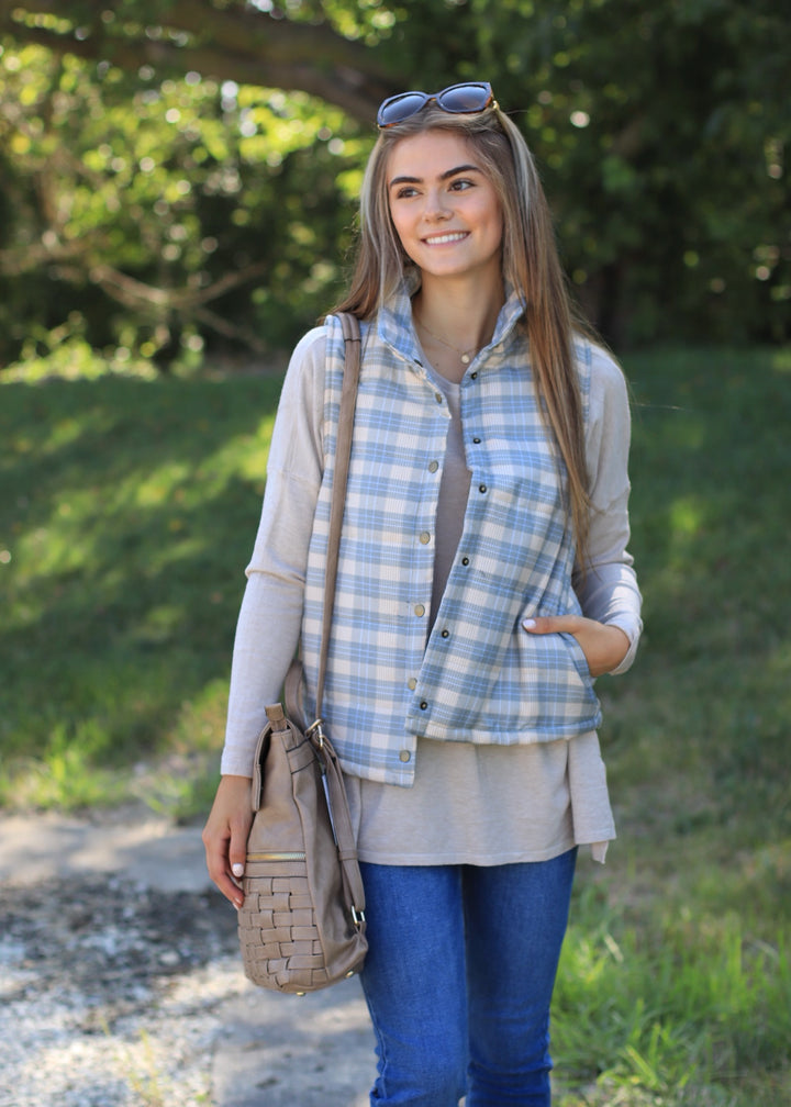 CLEARANCE FINAL SALE Pine and Taupe Plaid Puffer Vest