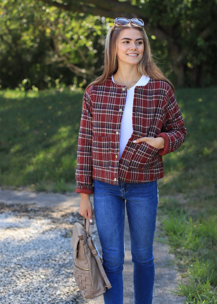 CLEARANCE FINAL SALE Aki Snap Button Plaid Quilted Jacket