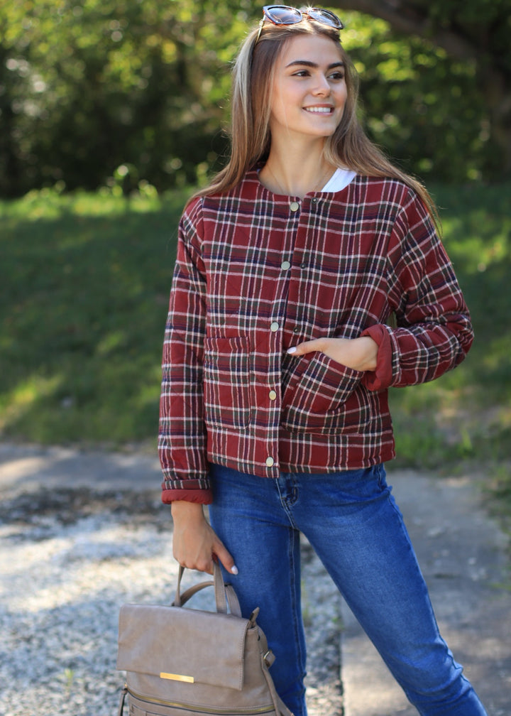 CLEARANCE FINAL SALE Aki Snap Button Plaid Quilted Jacket