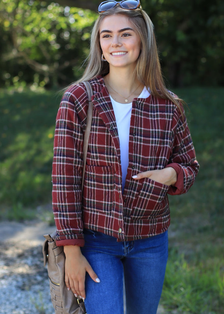 CLEARANCE FINAL SALE Aki Snap Button Plaid Quilted Jacket