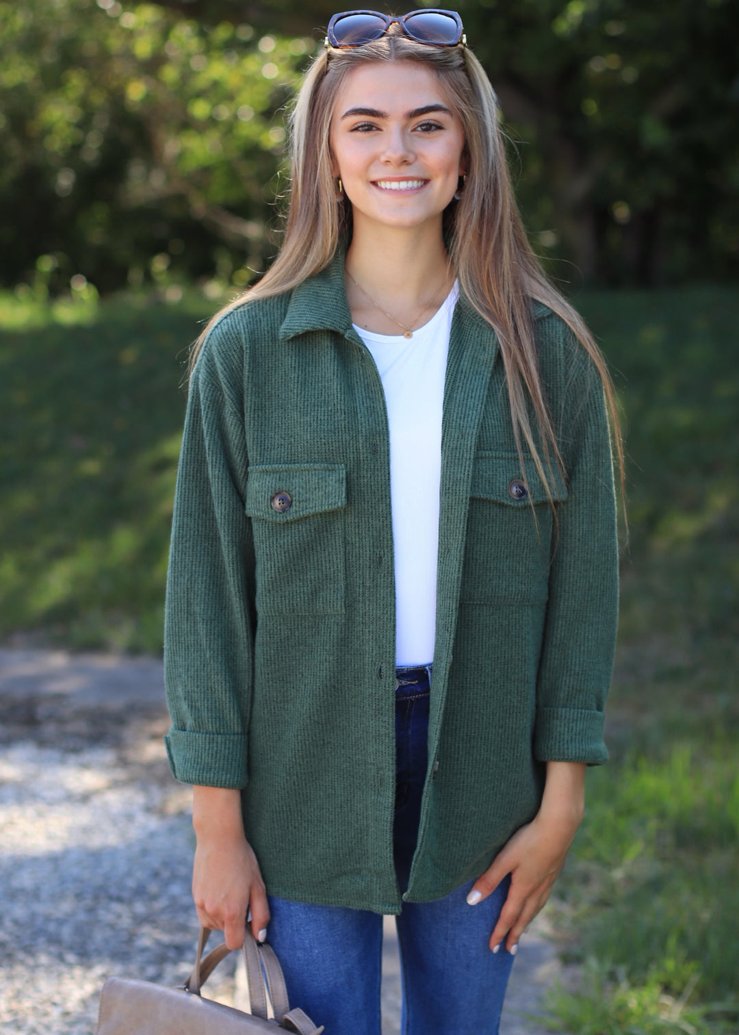 RESTOCK Fall Season Two Tone Shacket in Forest Green