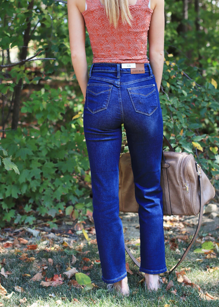 Faye High Wist Tummy Control Classic Straight Denim Jeans