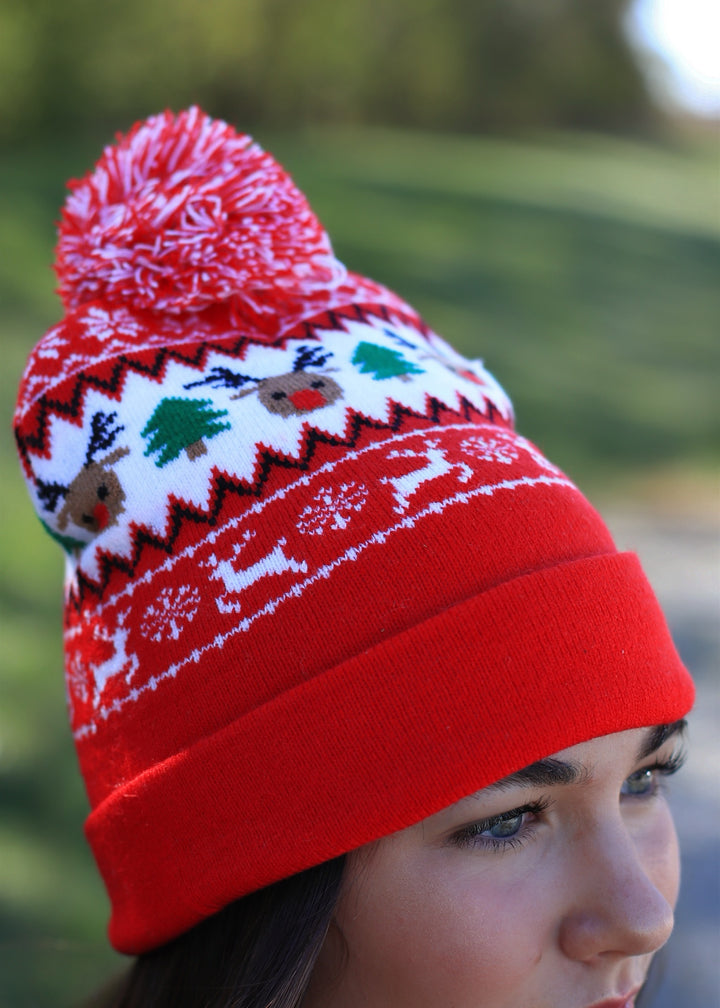 Christmas Reindeer Print Beanie