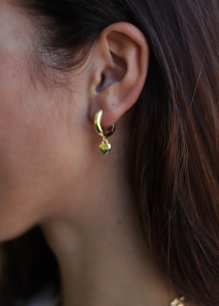 Gold Dipped Heart Drop Huggie Earrings