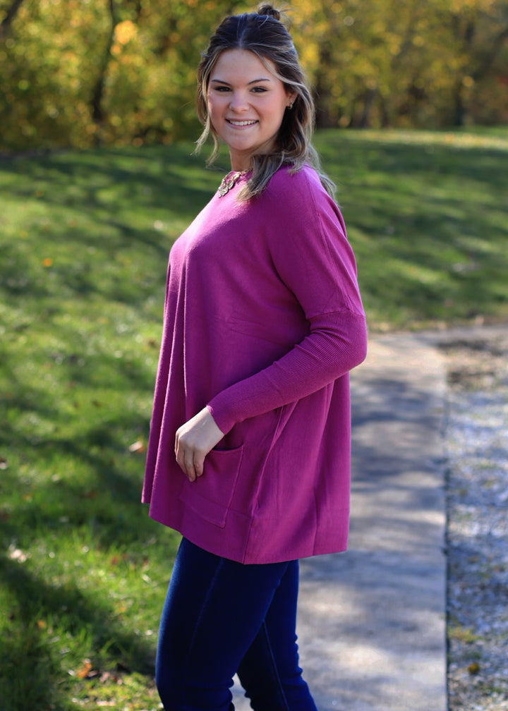 CLEARANCE FINAL SALE  Oversize Pocket Top in Berry